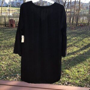 Body Con Tunic Dress Black Long-Sleeve V-Neck Loose Fit Women's Versatile